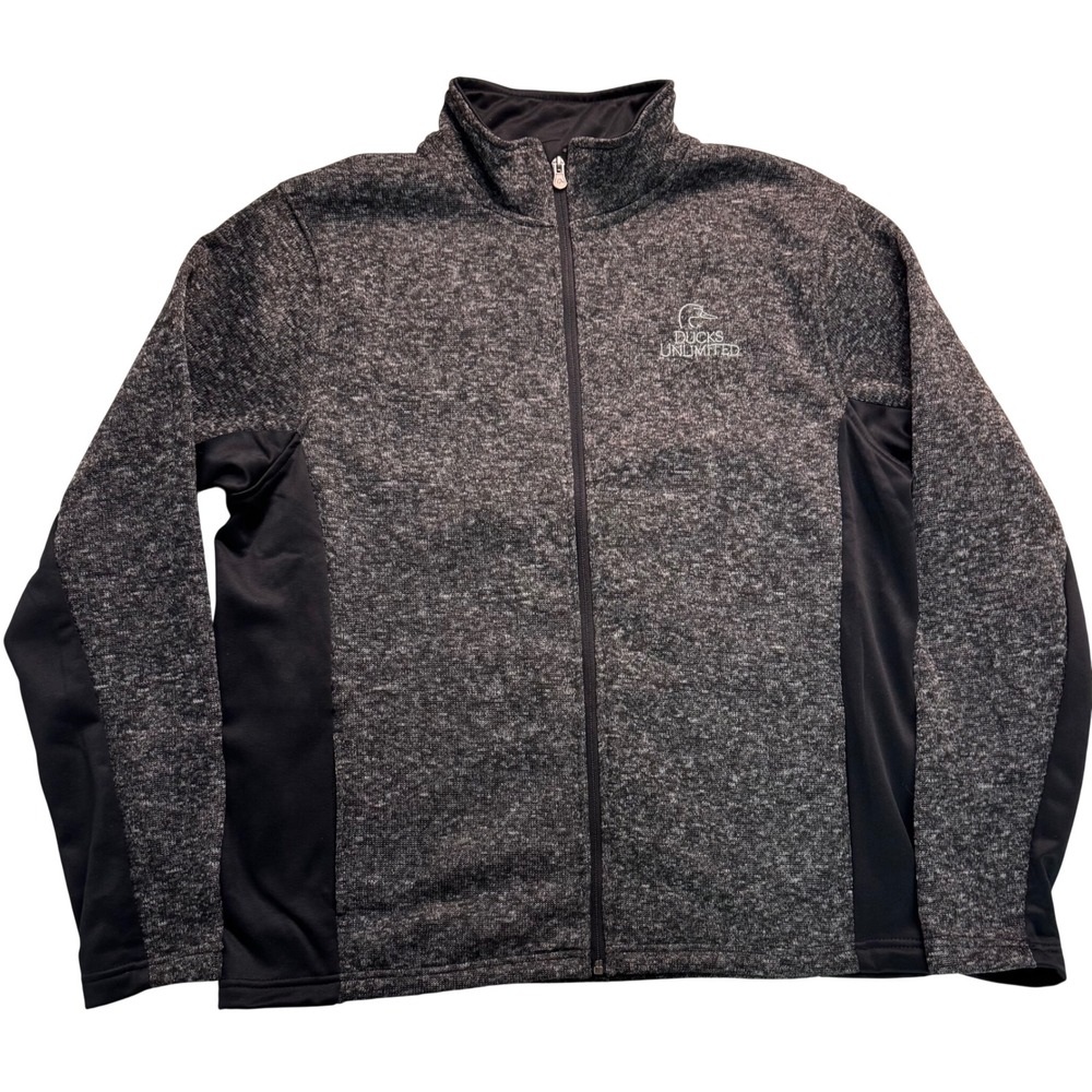 Ducks Unlimited Mens Large Full Zip Marled Knit Jacket Charcoal Black
